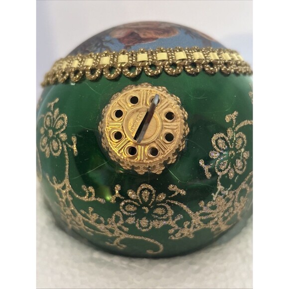Krebs 1997 Christmas Glass Ball Santa on Silk Germany Green Gold - Picture 4 of 4